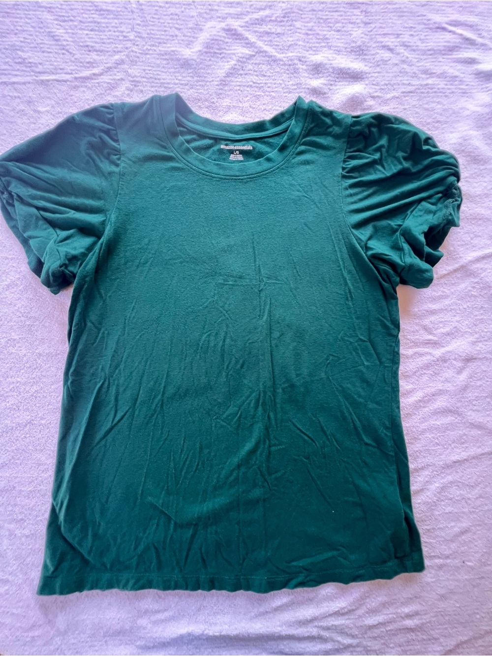 Amazon Essentials Women's Teal Green Puff Sleeve Tee